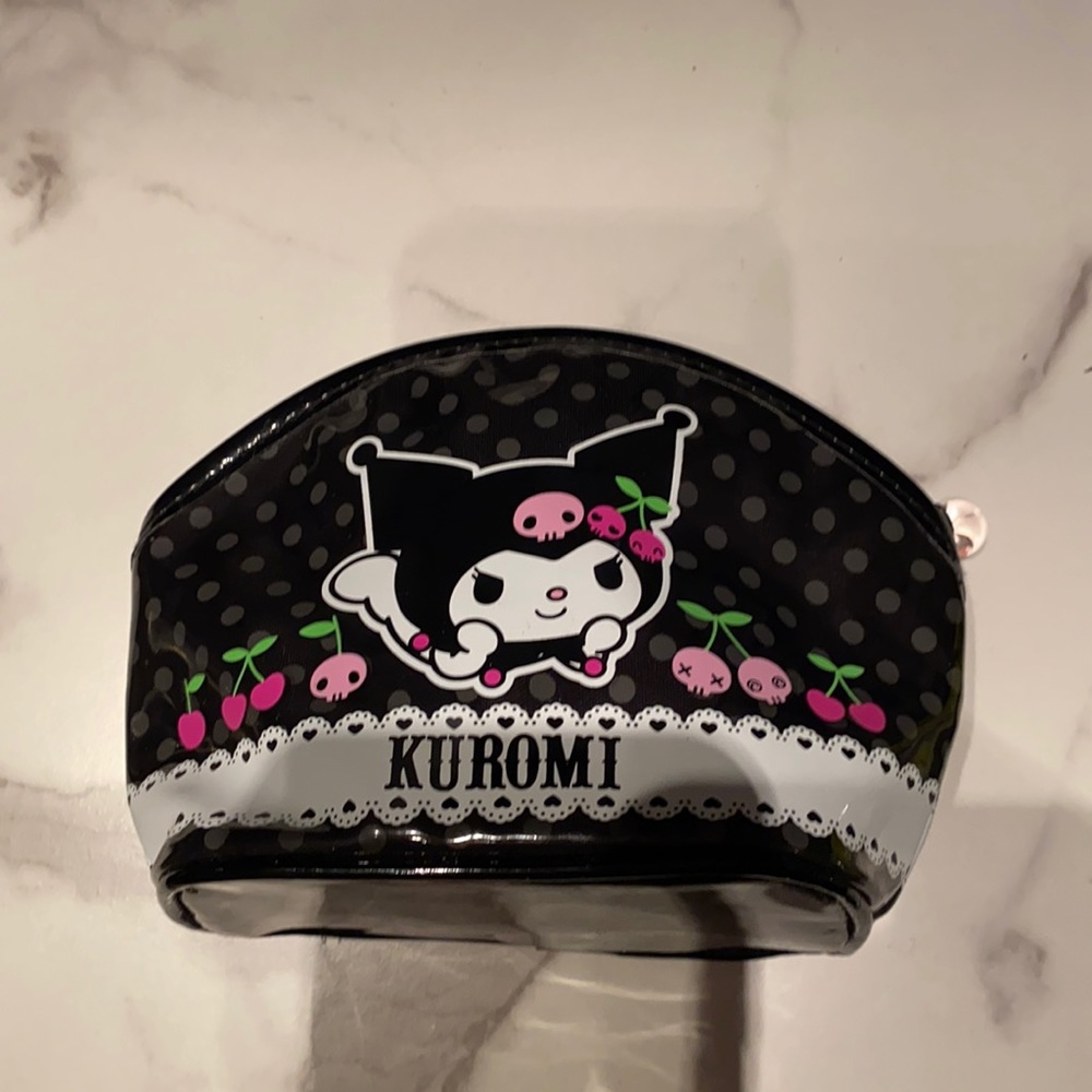Sanrio Kuromi Black Pouch with Pink and Red Cherries